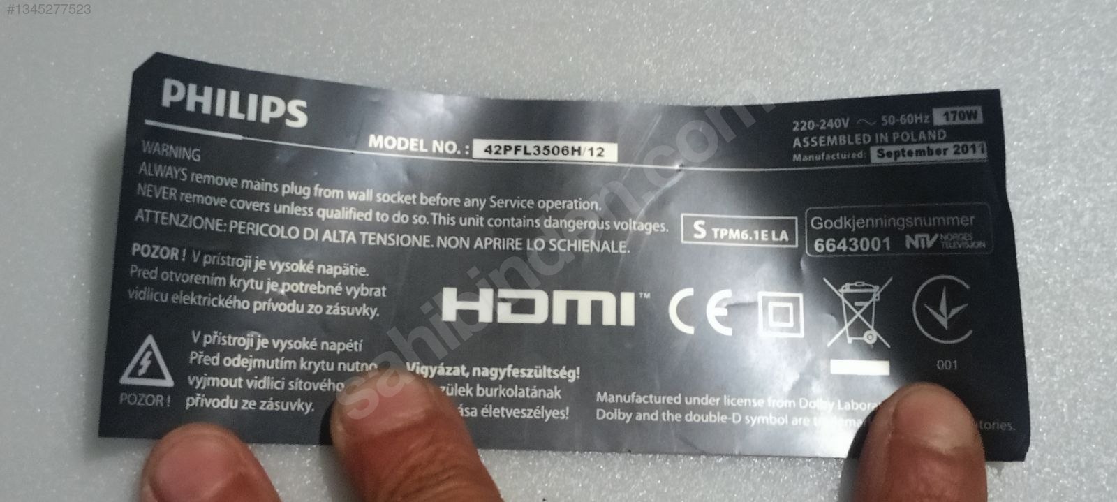 Philips 42PFL3506H TPM6.1E LA Anakart Main Board
